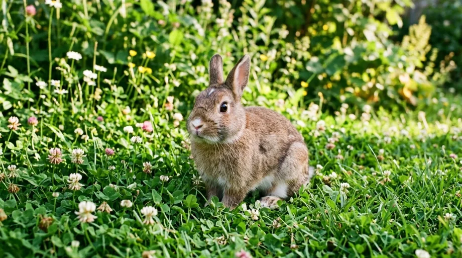 National Rabbit Day cute pet rabbit sitting in green grass (AI Generated Image)